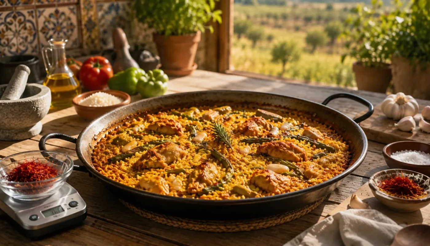 Paella valenciana au safran : les proportions exactes de filaments et la cuisson du riz que j'utilise
